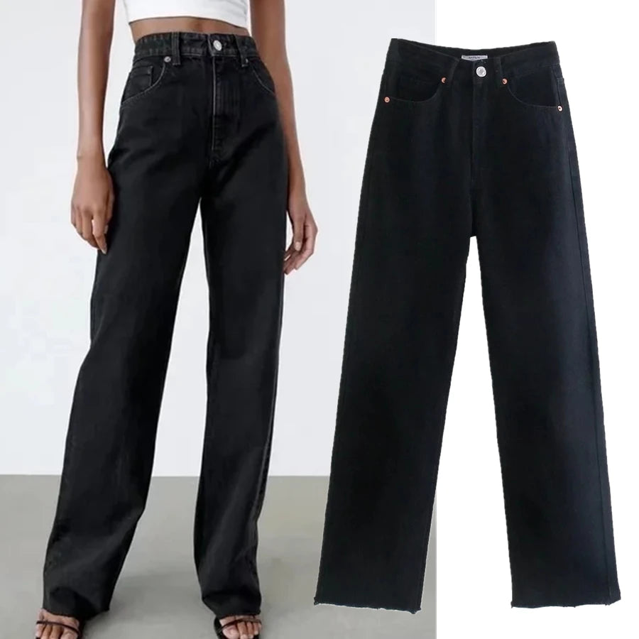 Woman High Waist England Street Vintage Wide Leg Pants BurrsJeans For Women Boyfriend