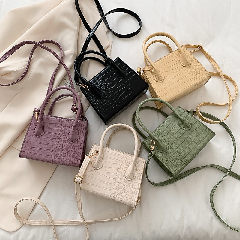 Small Crocodile Pattern Solid Color PU Leather Crossbody Bags For Women Summer Lady Shoulder Handbags Female Simple Totes