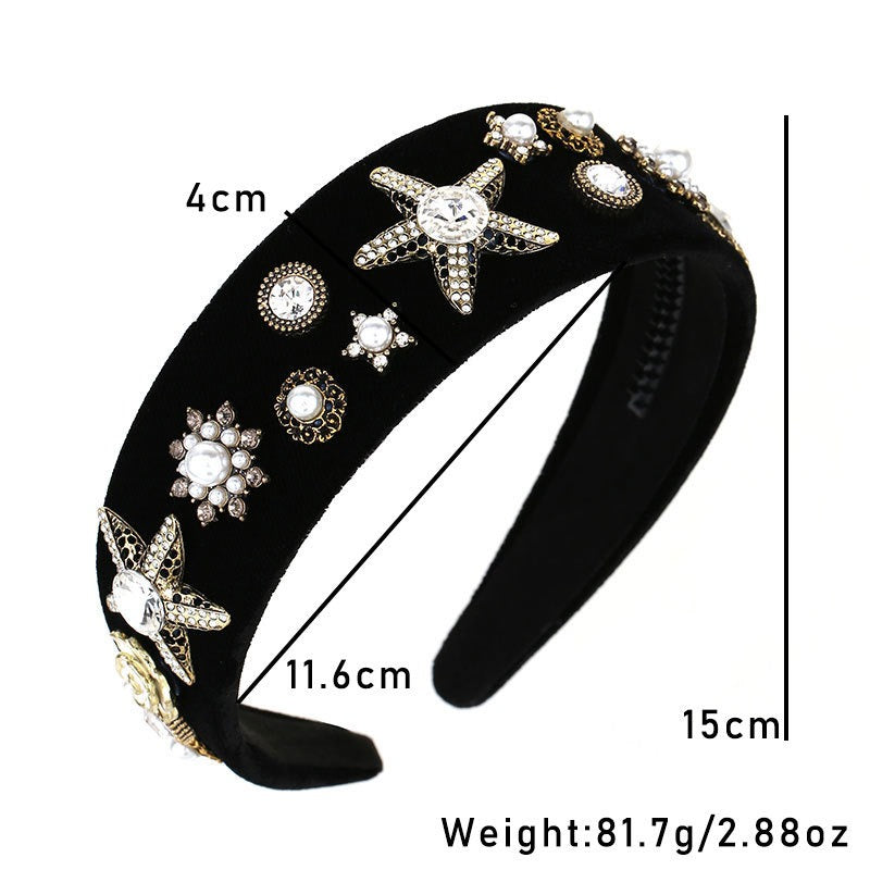 Fashionable velvet pearl black starfish hairband