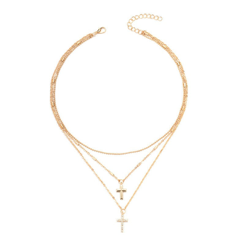 Full diamond cross pendant chain collarbone chain necklace with multiple layered layered necklace accessories