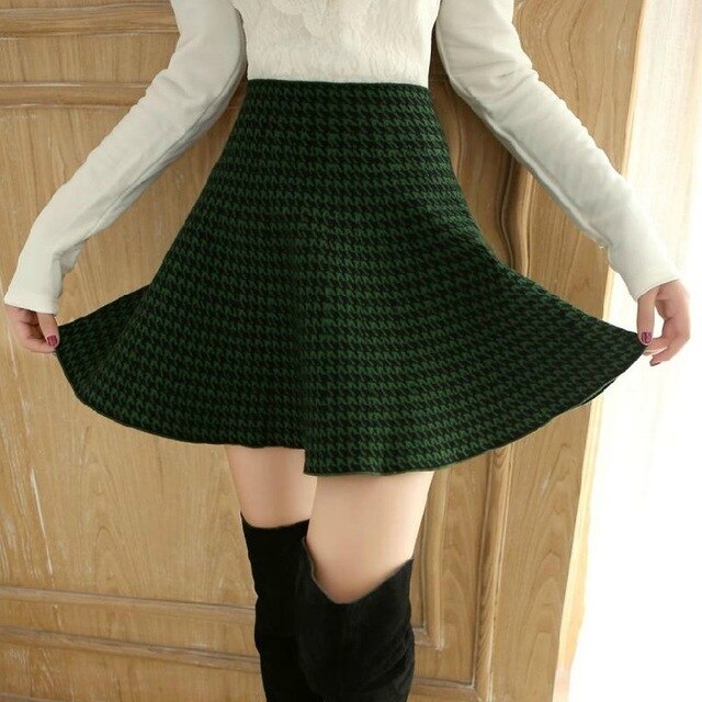 Spring Bubble Beauty All-match Houndstooth Skirt Umbrella Skirt Waist Skirt Body Backing