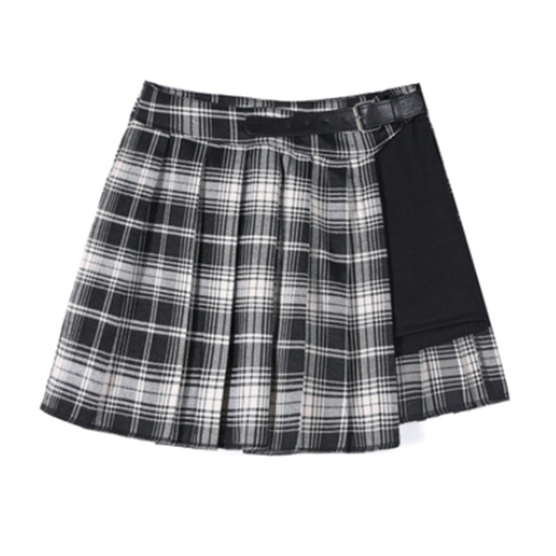 Summer Pleated Skirt Short Skirt Women's High Waist A-Line Slim Bag Hip All-Match Plaid Irregular Skirt Ins