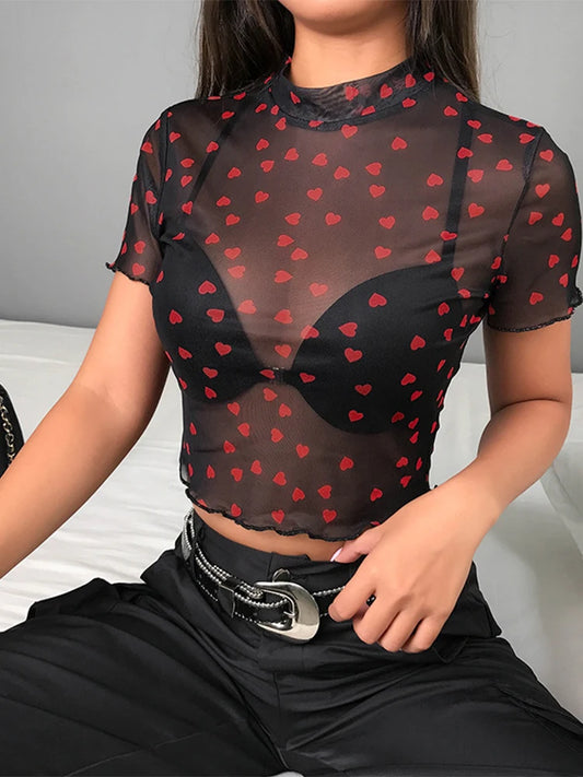 T Shirts Tops Women Transparent  See Through White Black Elastic Skinny Crop Tops Stretchy New