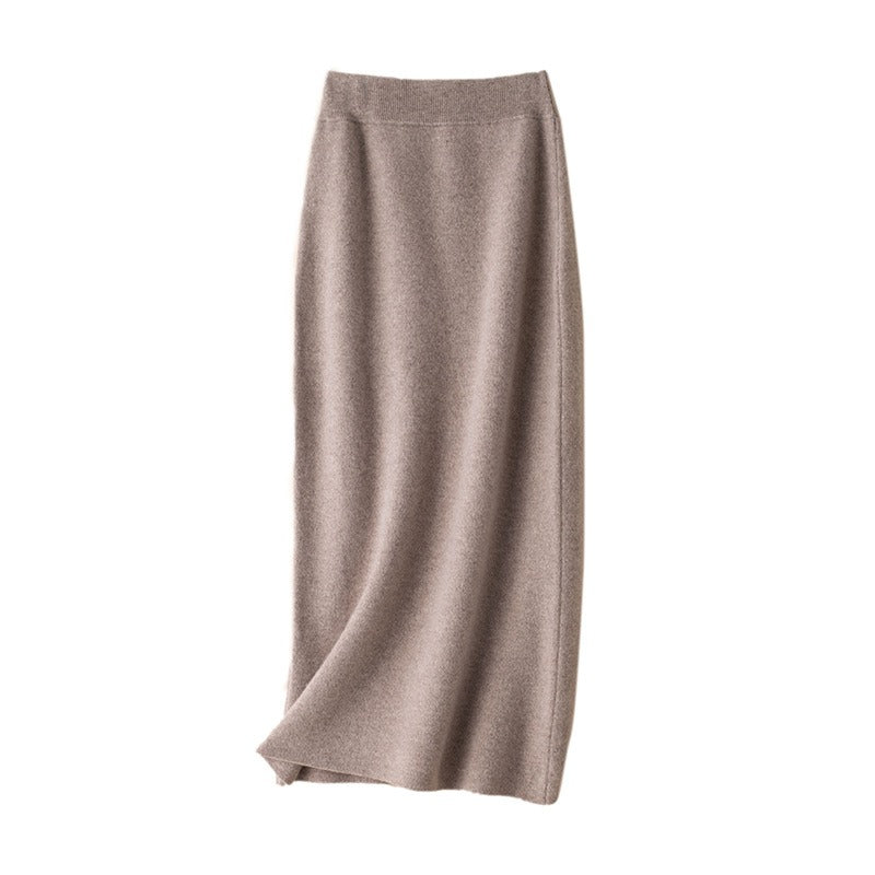 Knitted skirt for women with high waist and buttocks, pure wool knitted one-step skir cashmere mid length skirt