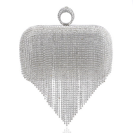 Tassel Rhinestone Finger Ring Evening Bags Diamonds Wedding Handbags Women Day Clutch Mini Purse Bag With Chain