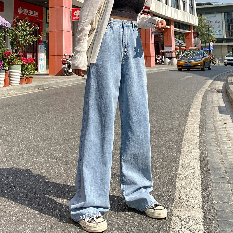 Woman Jeans High Waist Clothes Wide Leg Denim Clothing Blue Streetwear Vintage Quality 2020 Fashion Straight Pants