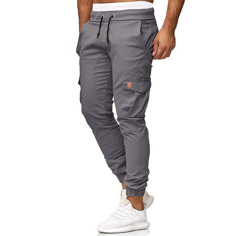 Casual pants men's multi pocket sports pants solid color running pants work pants