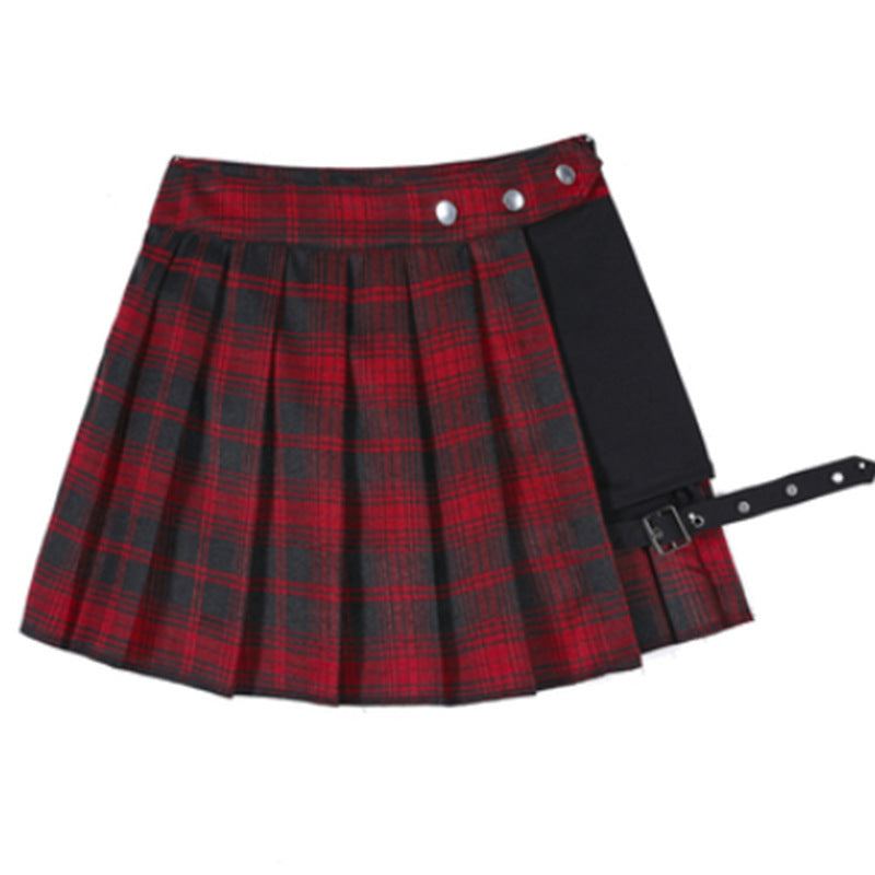 Summer Pleated Skirt Short Skirt Women's High Waist A-Line Slim Bag Hip All-Match Plaid Irregular Skirt Ins