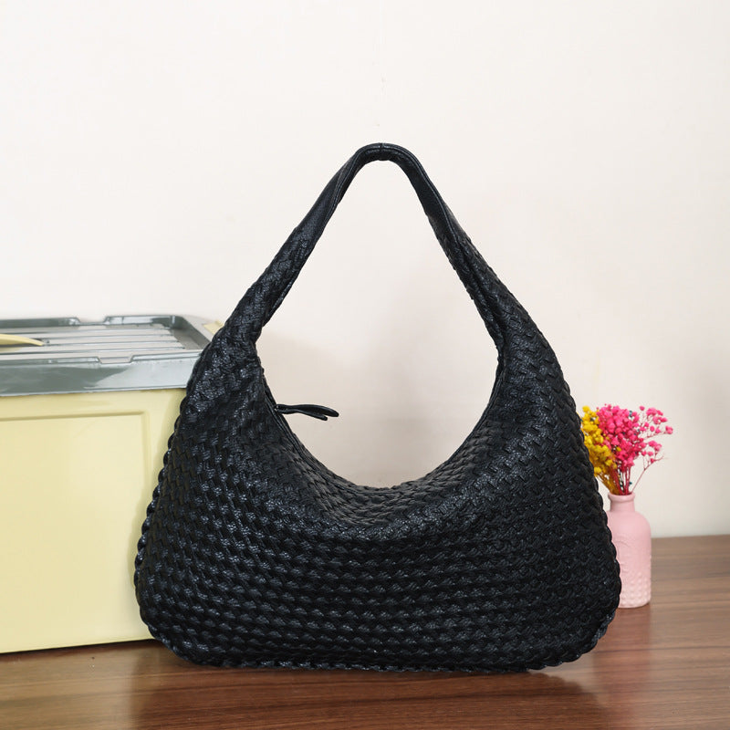 Women Large Leather Hobo Bag Handmade Woven Casual Female Handbag Big Capacity Patchwork Zipper Women Shoulder Bags