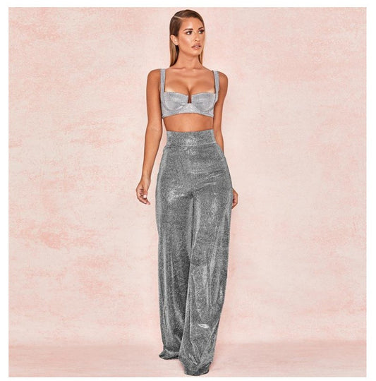 Silver-iron wide-leg pants high waist wide-leg pants women's casual pants