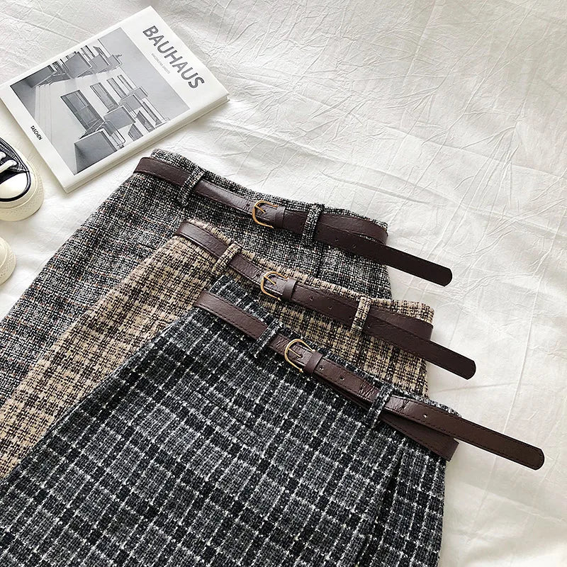 Korean Irregular Lady Skirt Female Autumn Sweet High Waist A-line Mini Skirt Vintage Casual Women Plaid Skirt Chic Sashes