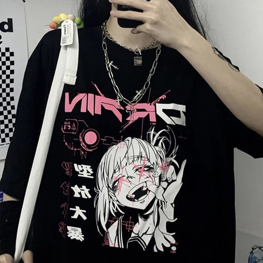 Women Cartoon top Japanese Anime harajuku kawaii streetwear punk summer short sleeve loose plus size dropshipping clothes